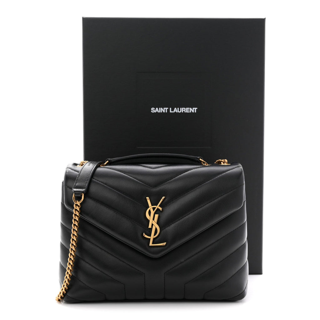 Calfskin Y Quilted Monogram Small Loulou Chain Satchel Black