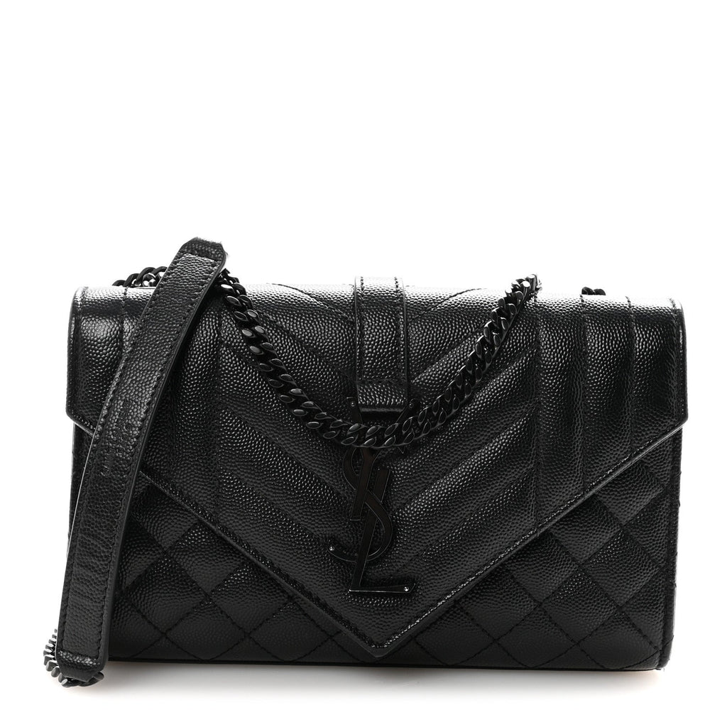 Grain De Poudre Textured Mixed Matelasse Triquilt Small Monogram Monochrome Satchel Black