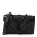 Grain De Poudre Textured Mixed Matelasse Triquilt Small Monogram Monochrome Satchel Black