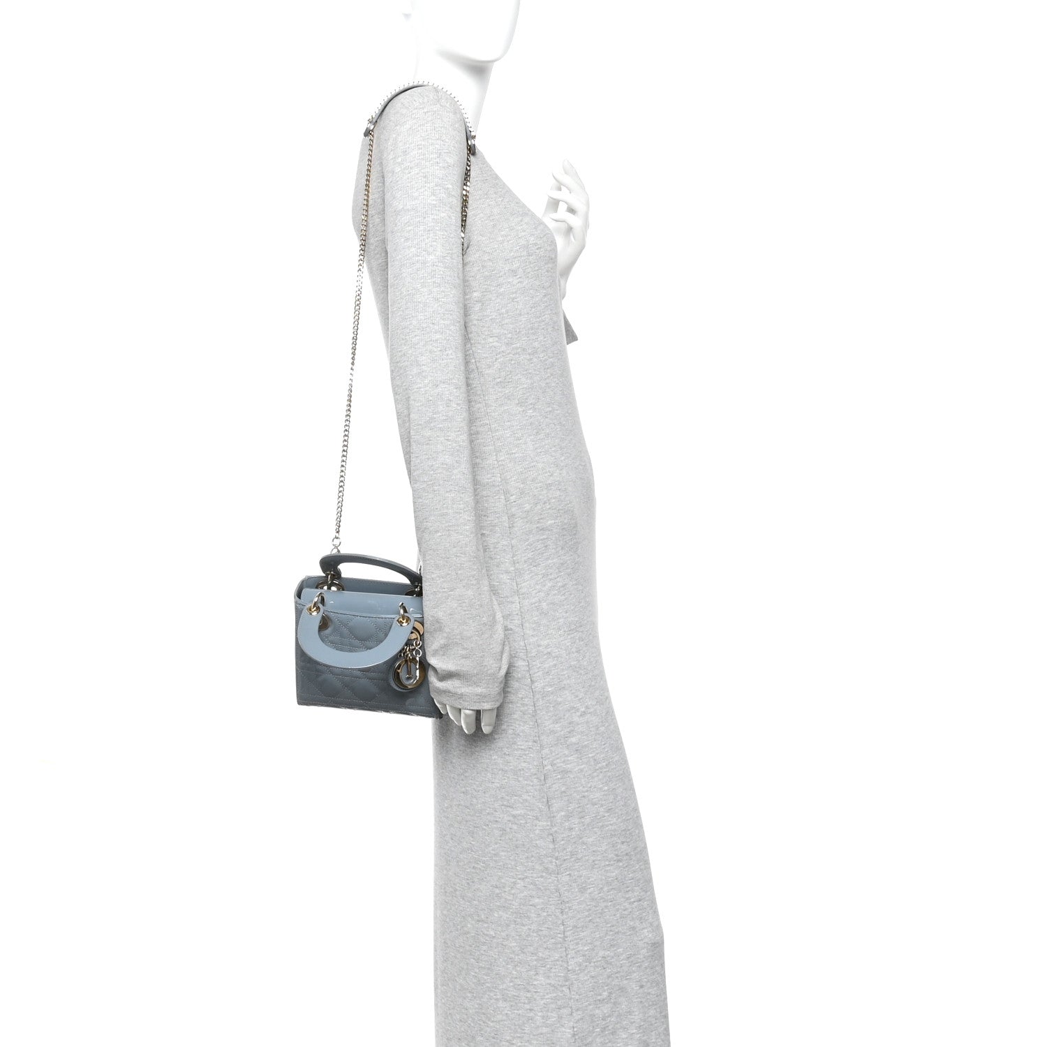 Patent Cannage Mini Lady Dior Grey Stone