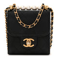 Lambskin Quilted Chic Pearls Flap Black