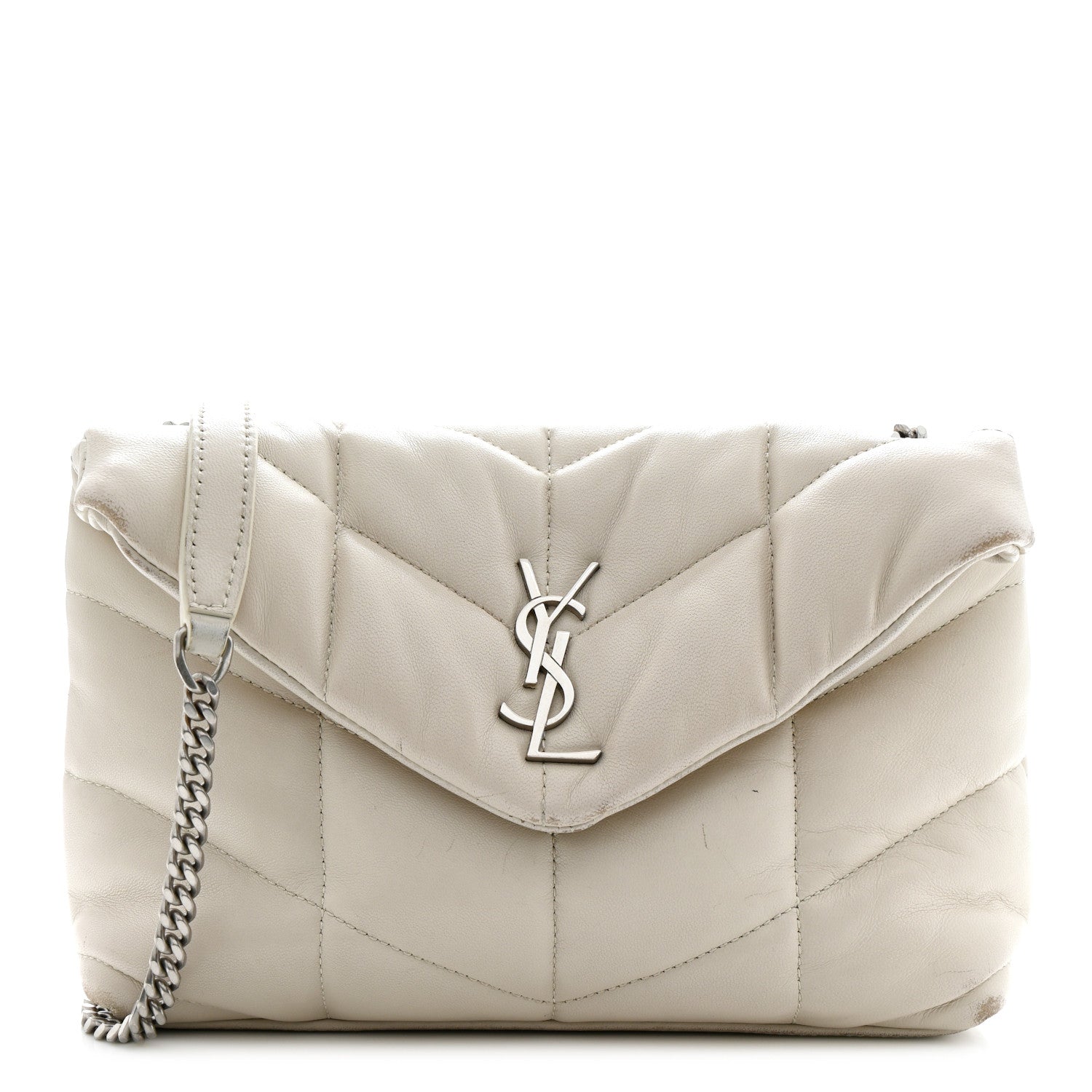 Lambskin Quilted Toy Loulou Puffer Monogram Chain Satchel Crema Soft