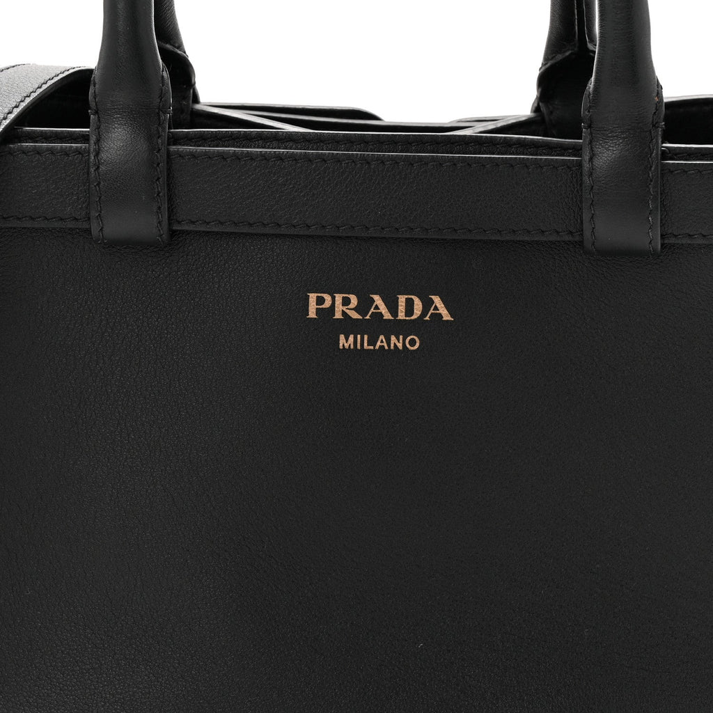 Soft Grain Calfskin Small Double Belt Tote Black