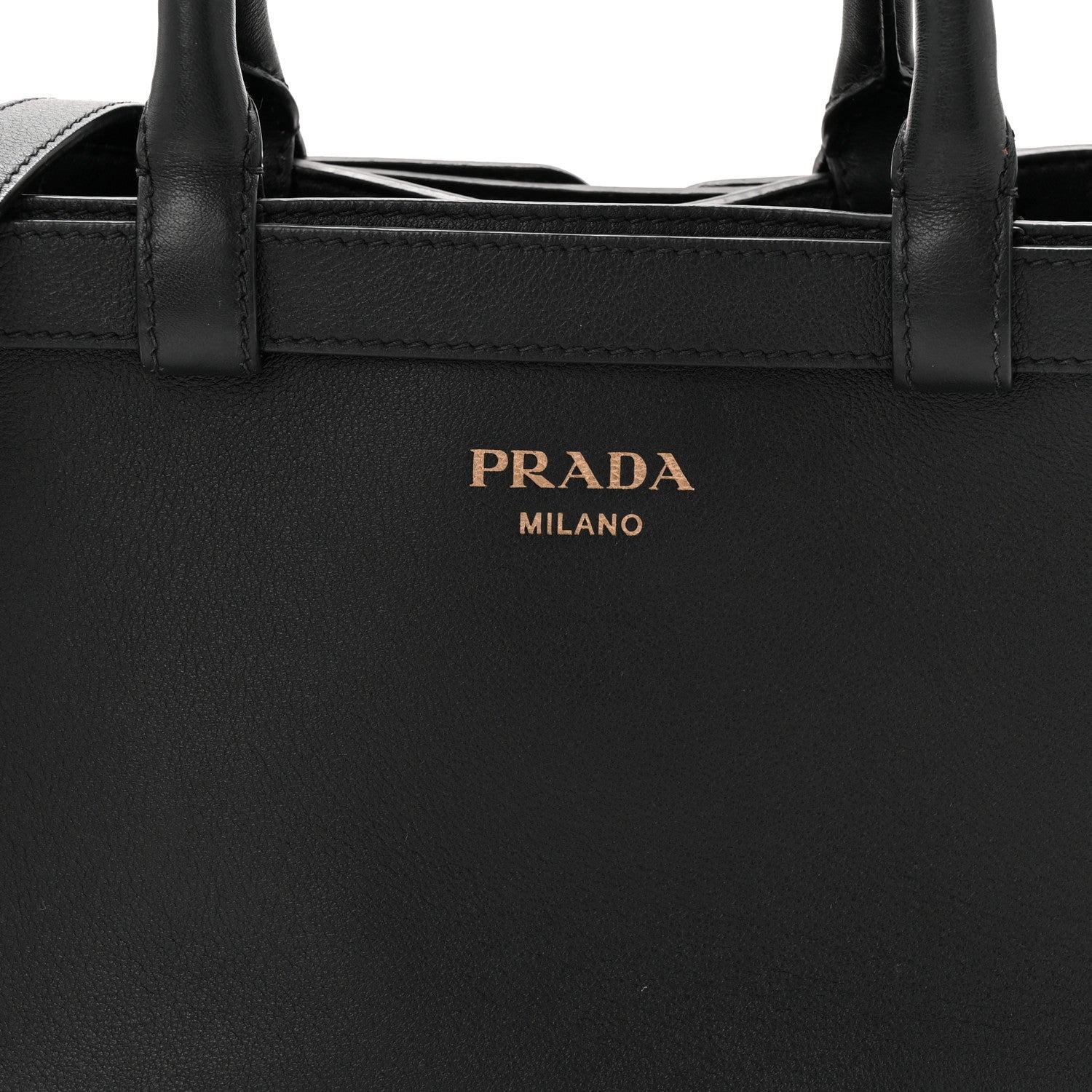 Soft Grain Calfskin Small Double Belt Tote Black