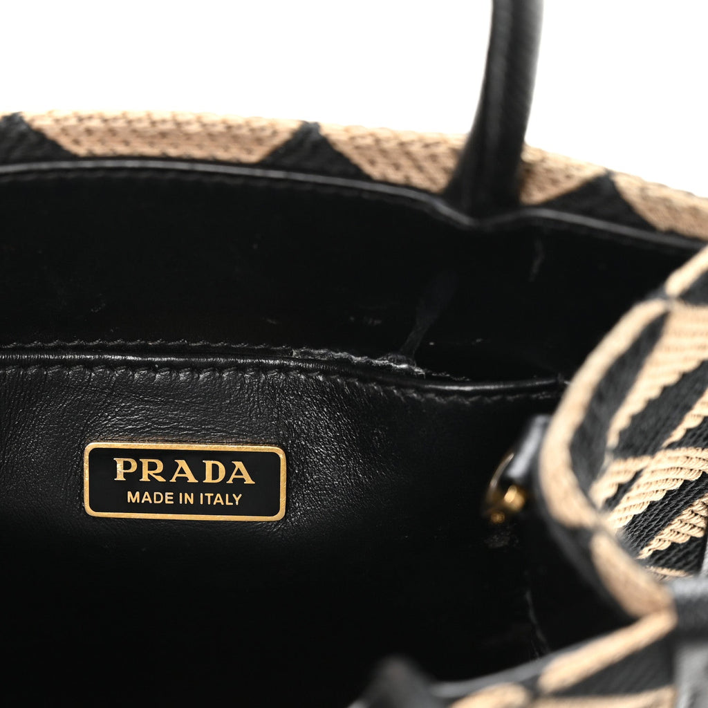 Jacquard Saffiano Triangolo Symbole Embroidered Mini Tote Black Corda