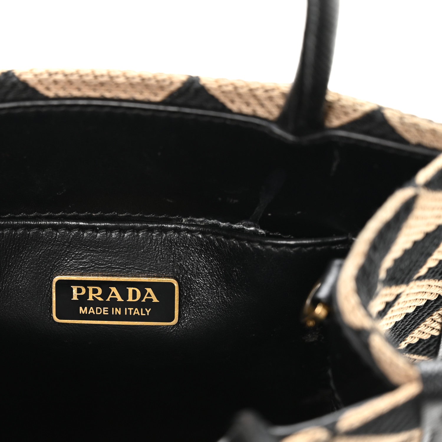 Jacquard Saffiano Triangolo Symbole Embroidered Mini Tote Black Corda