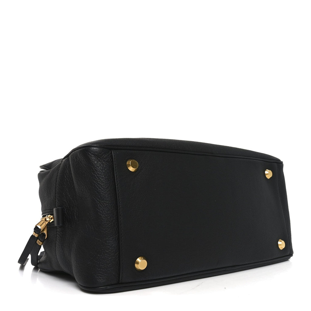 Grained Calfskin Medium Carrie Bowling Bag Black