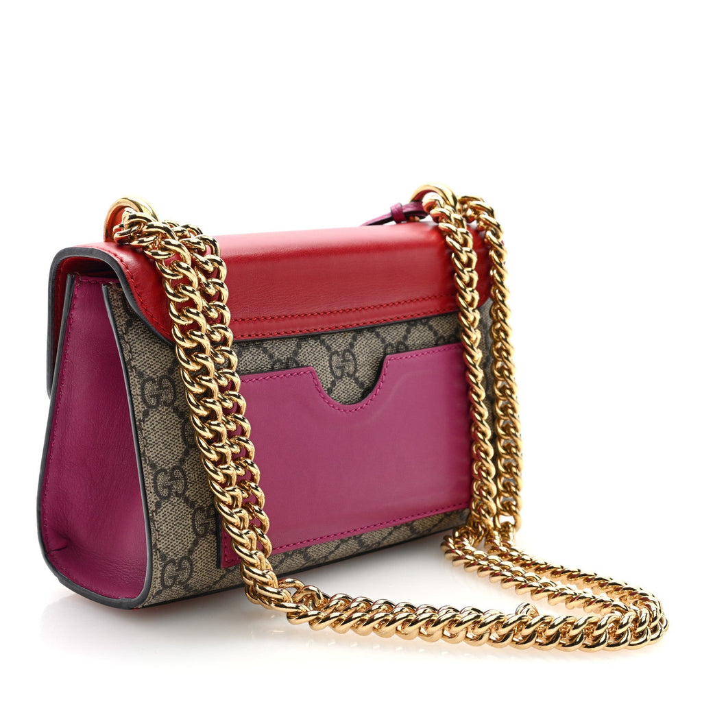 GG Supreme Monogram Calfskin Small Padlock Shoulder Bag Beige Hibiscus Red New Rosette