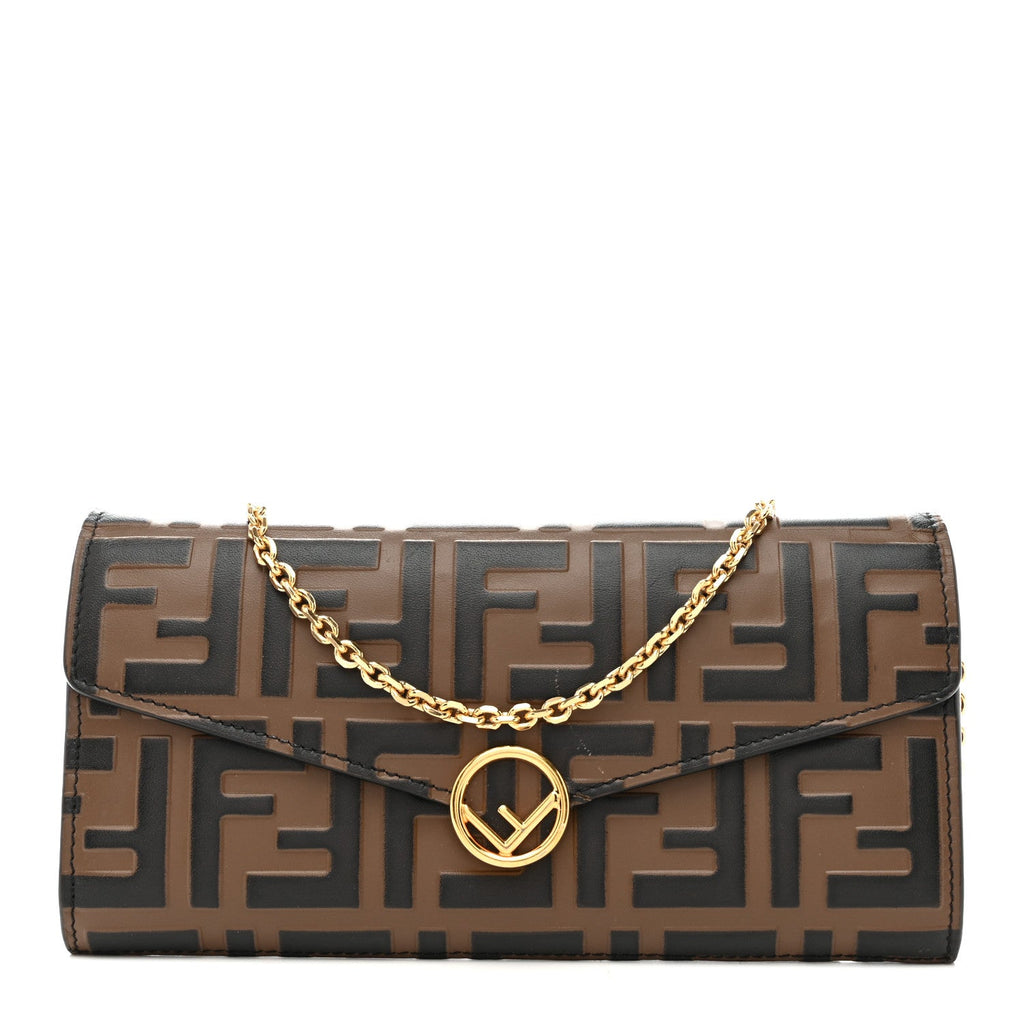 Vitello Soft F is Fendi Bi-Color FF 1974 Embossed Continental Envelope Wallet On Chain Maya Black