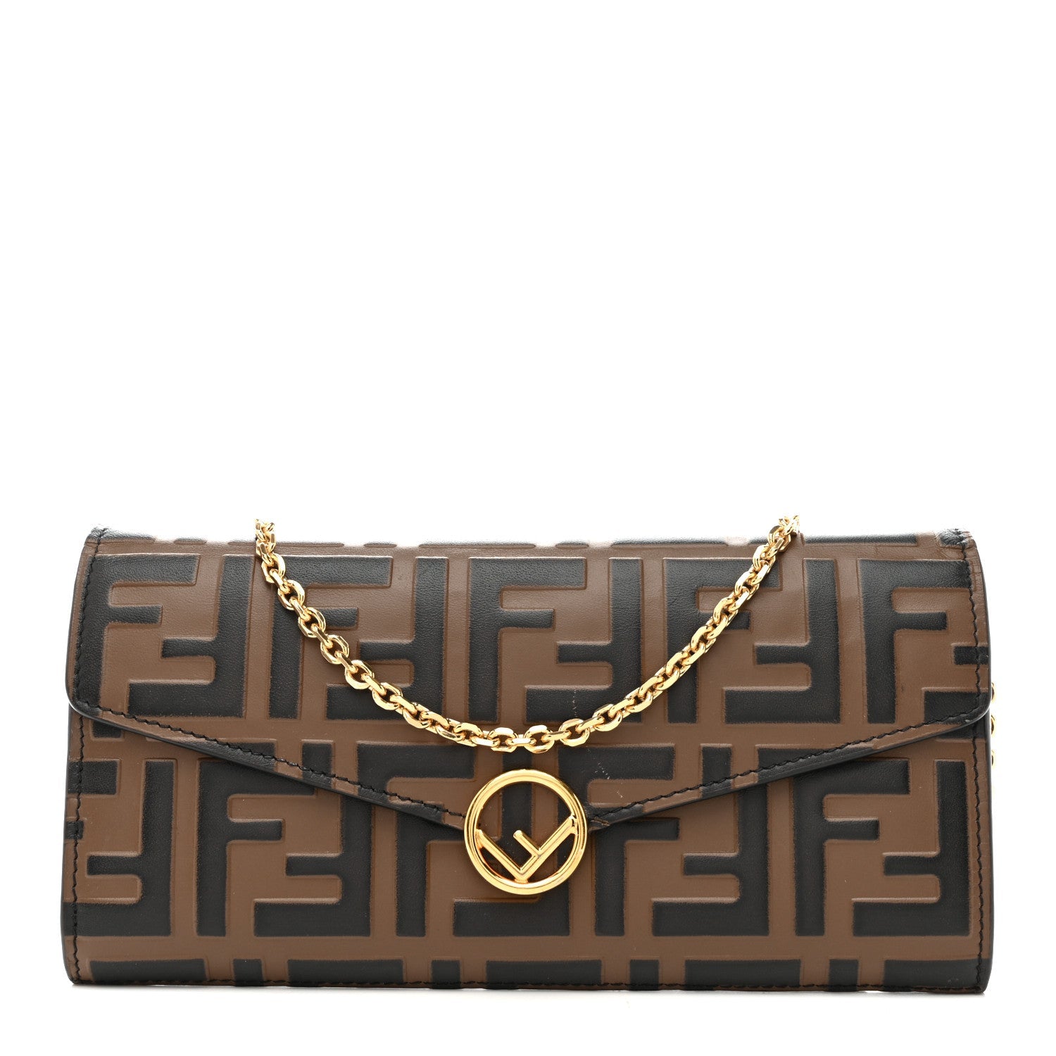 Vitello Soft F is Fendi Bi-Color FF 1974 Embossed Continental Envelope Wallet On Chain Maya Black