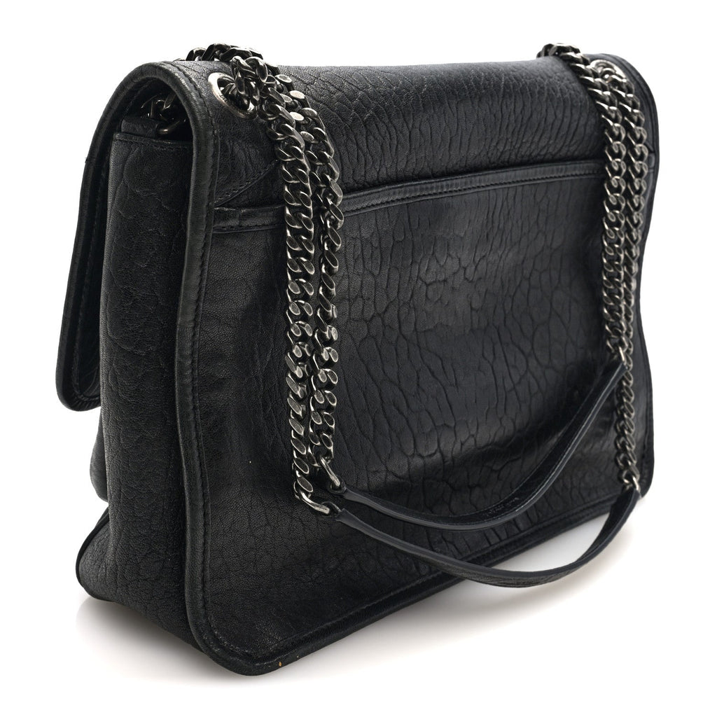 Grained Lambskin Monogram Large Niki Chain Satchel Black
