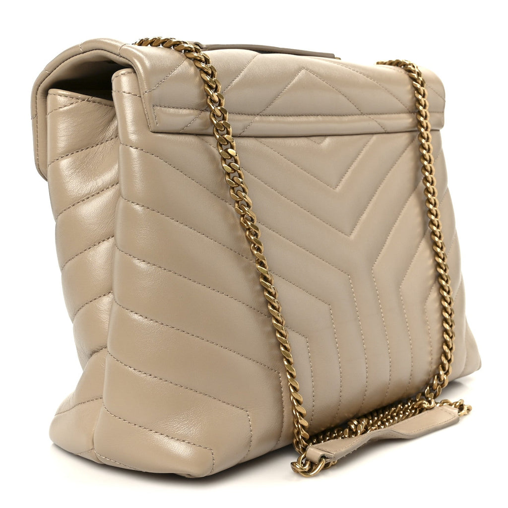 Calfskin Y Quilted Monogram Medium Loulou Chain Satchel Dark Beige