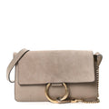 Suede Calfskin Small Faye Shoulder Bag Motty Grey