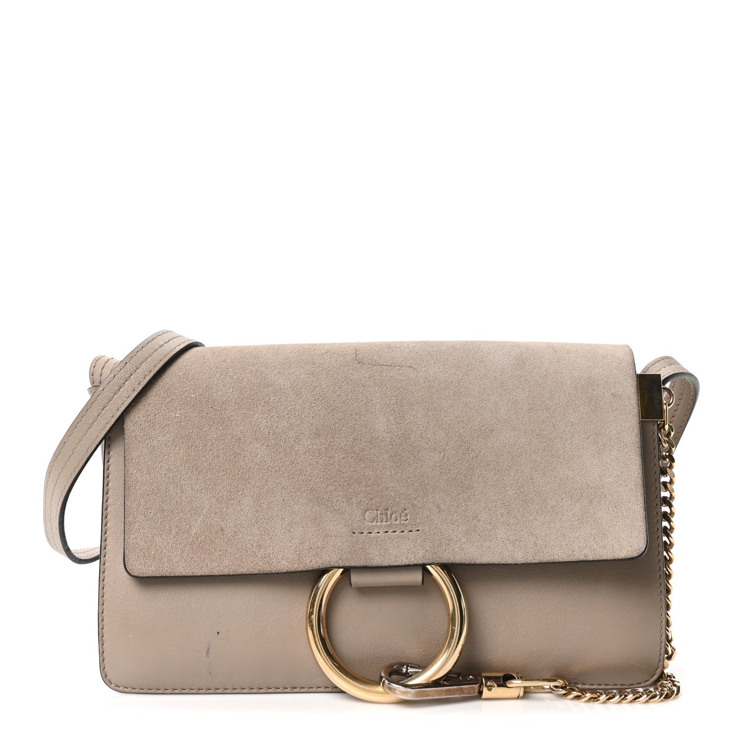 Suede Calfskin Small Faye Shoulder Bag Motty Grey