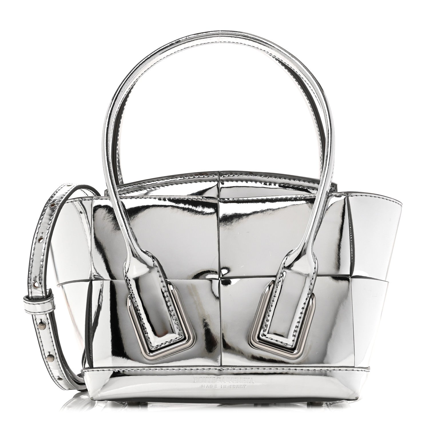 Mirror Laminated Nappa Maxi Intrecciato Mini Arco  Silver
