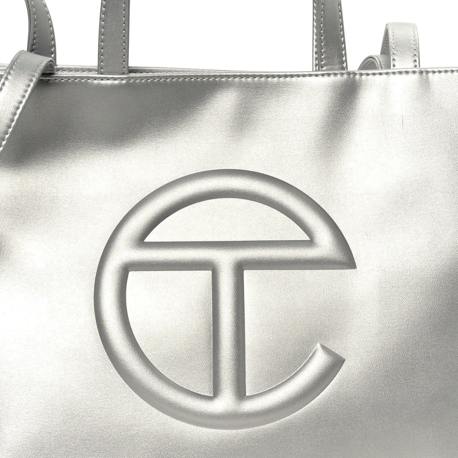 Metallic Vegan Leather Medium Shopping Bag Silver