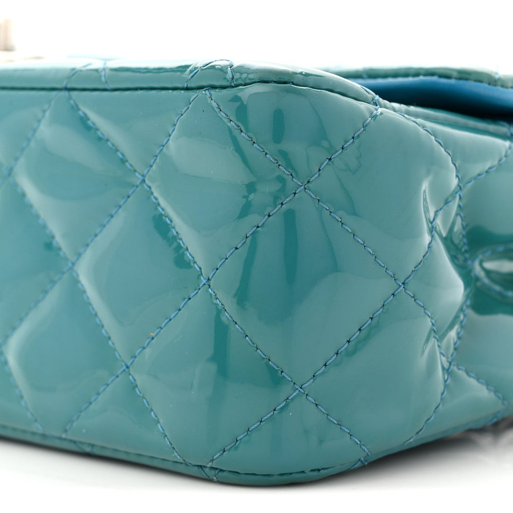 Patent Quilted Medium Double Flap Turquoise