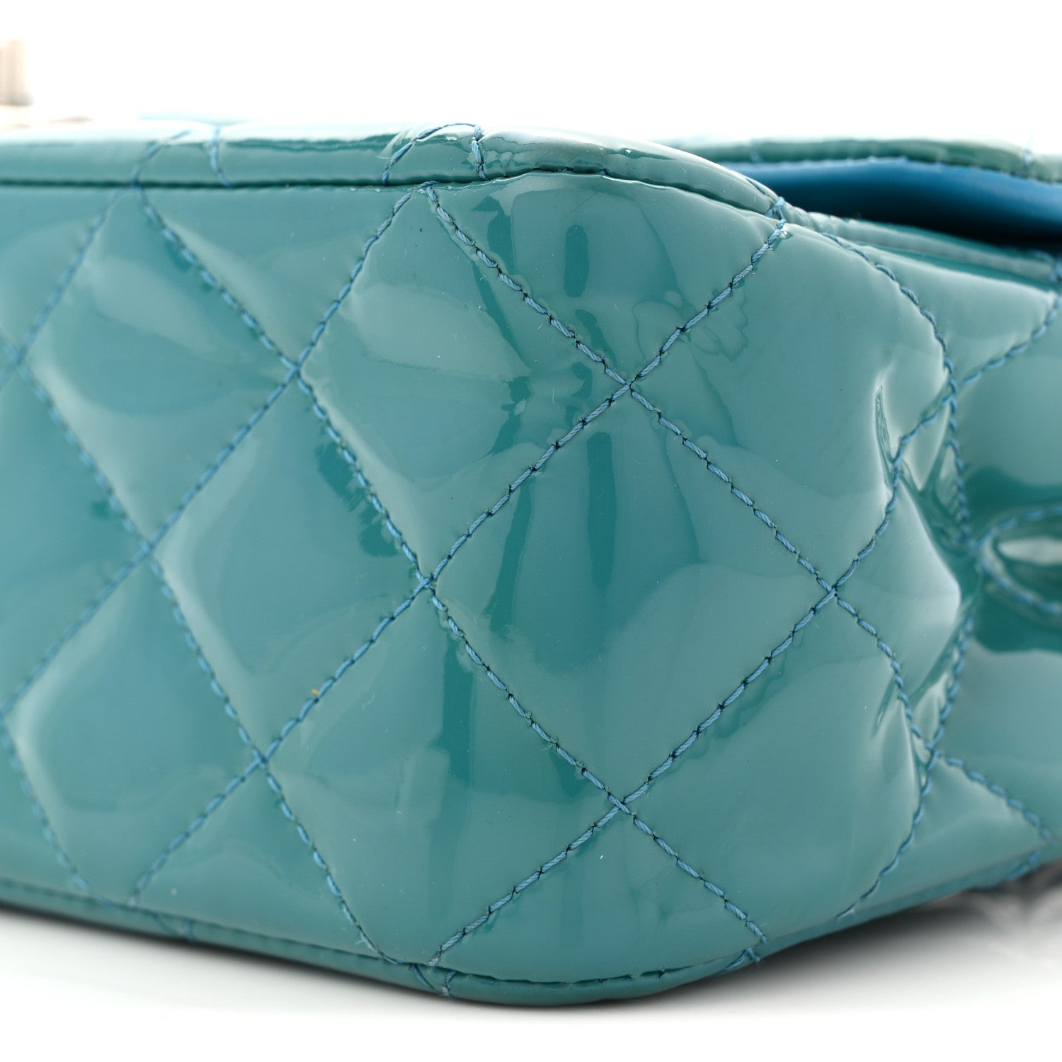 Patent Quilted Medium Double Flap Turquoise