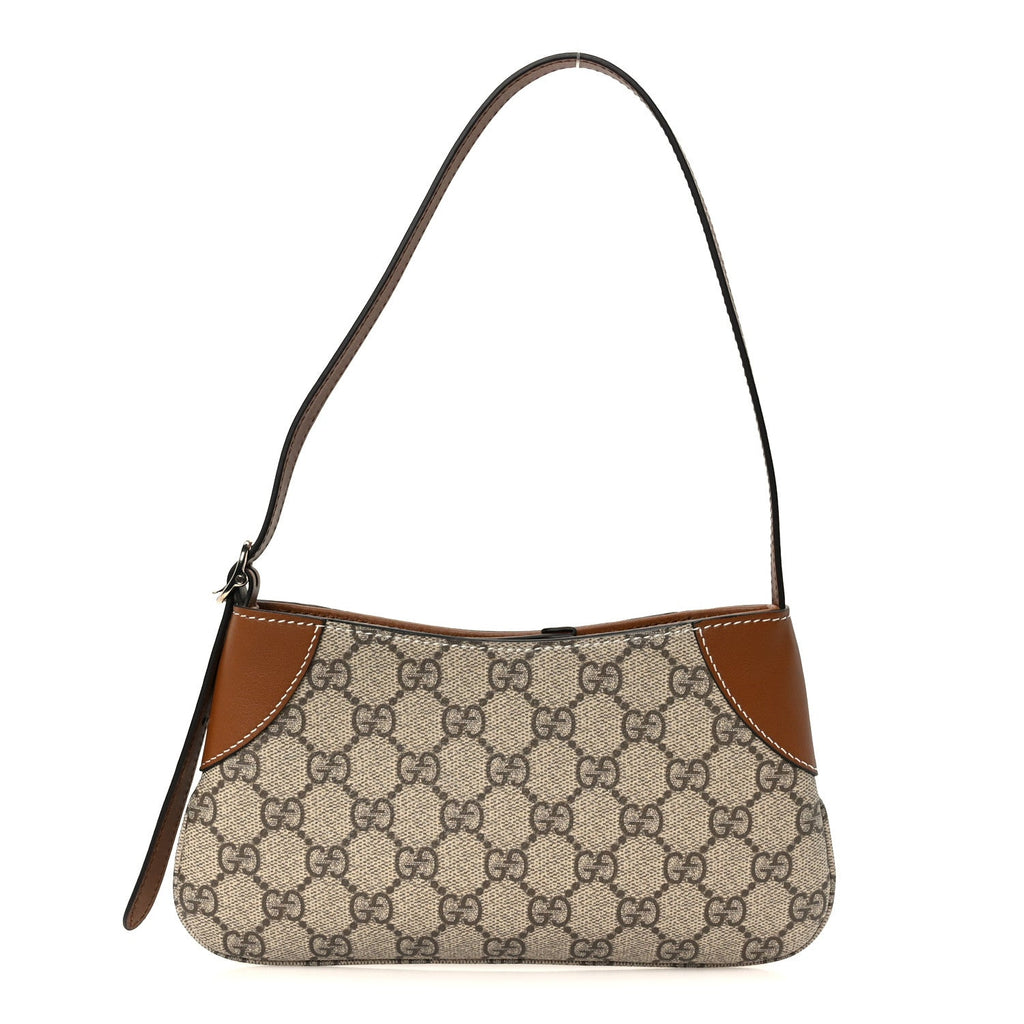 GG Monogram Calfskin Small Emblem Shoulder Bag Beige Dark Brown