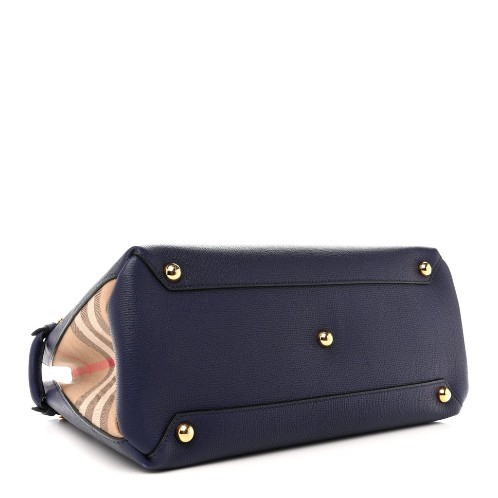 Derby Calfskin House Check Medium Banner Tote Ink Blue