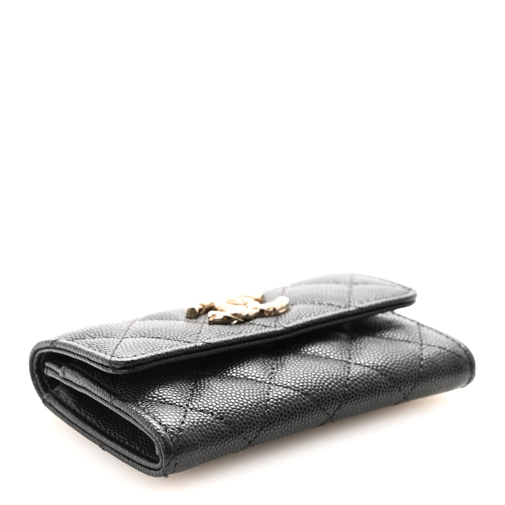 Caviar Quilted CC Flap  Holder Black