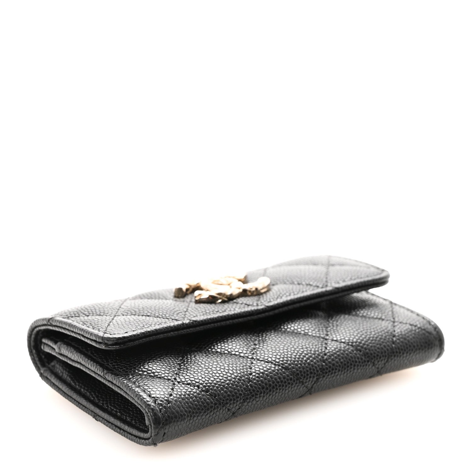 Caviar Quilted CC Flap  Holder Black