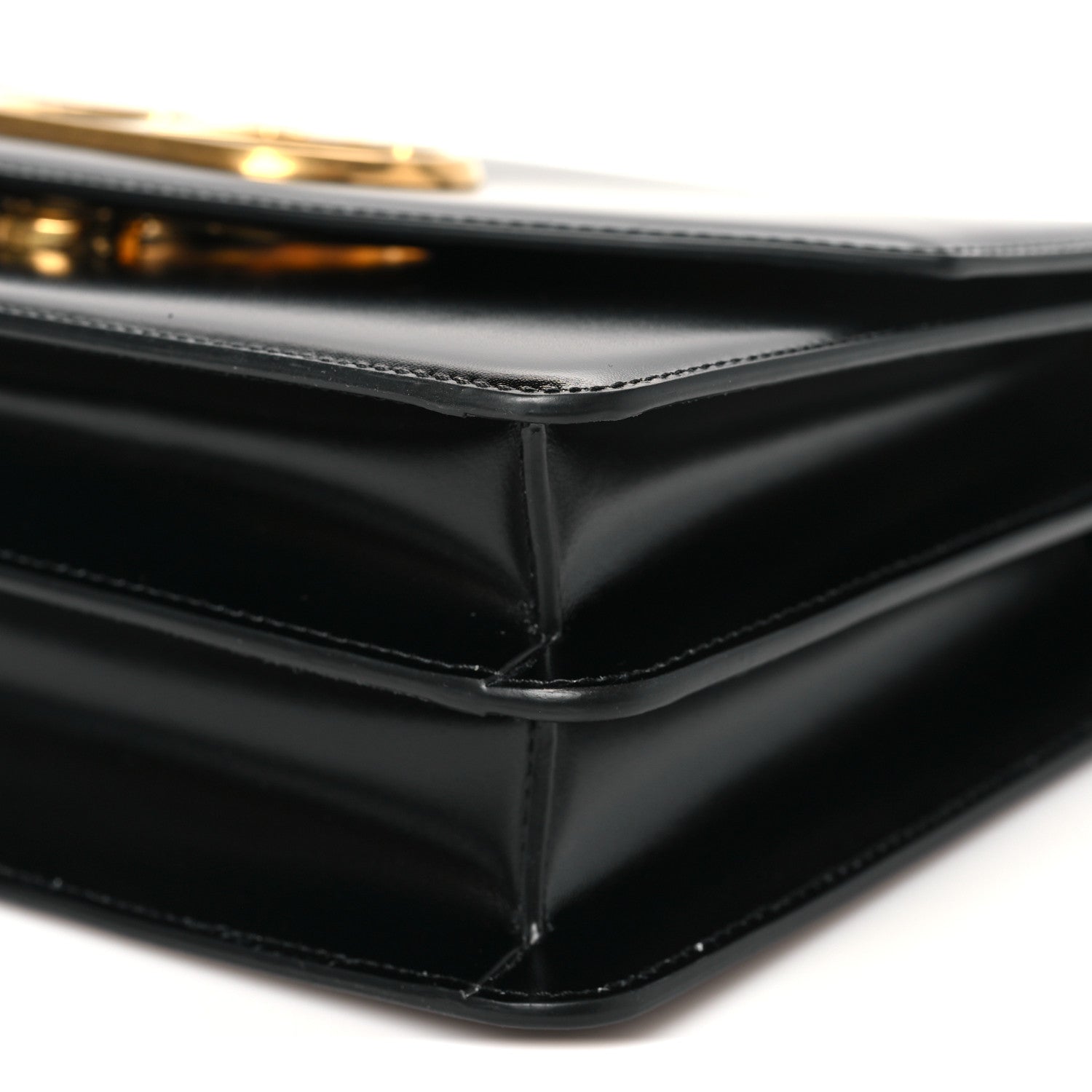 Shiny Calfskin Vain Shoulder Bag Black