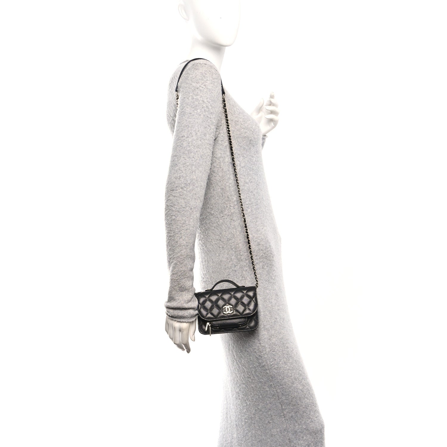 Caviar Quilted Business Affinity Clutch With Chain Black