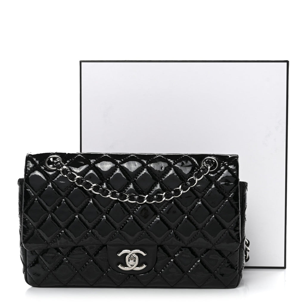 Patent Quilted Medium Double Flap Black