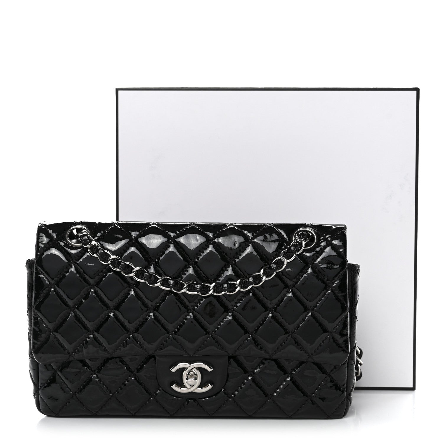 Patent Quilted Medium Double Flap Black