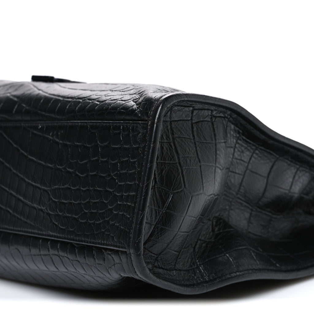 Calfskin Crocodile Embossed Monogram Medium Niki Shopping Bag Black