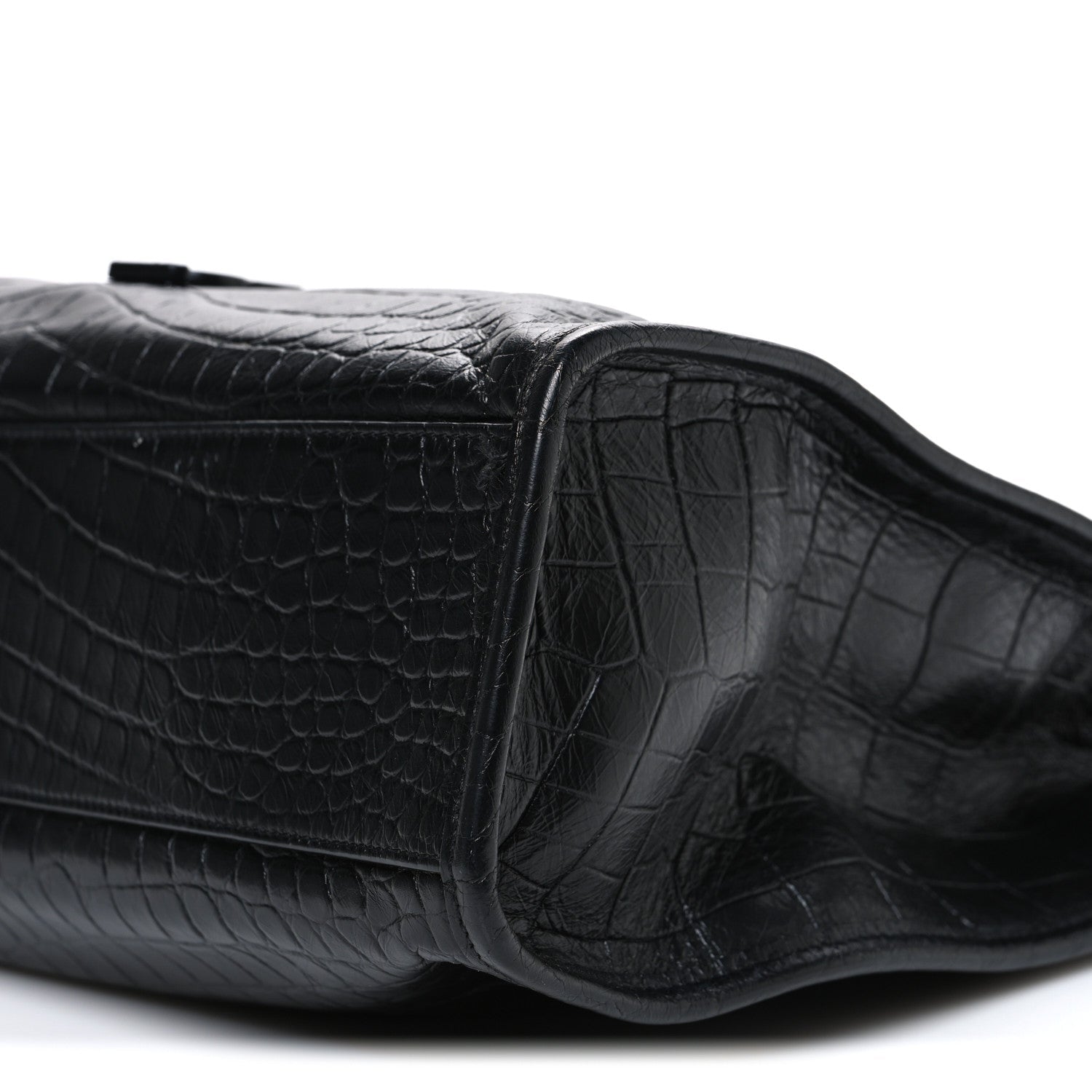 Calfskin Crocodile Embossed Monogram Medium Niki Shopping Bag Black