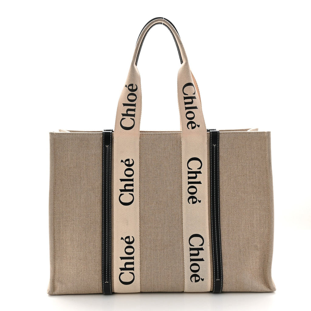 Linen Calfskin Large Woody Ribbon Tote White Blue