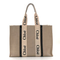 Linen Calfskin Large Woody Ribbon Tote White Blue
