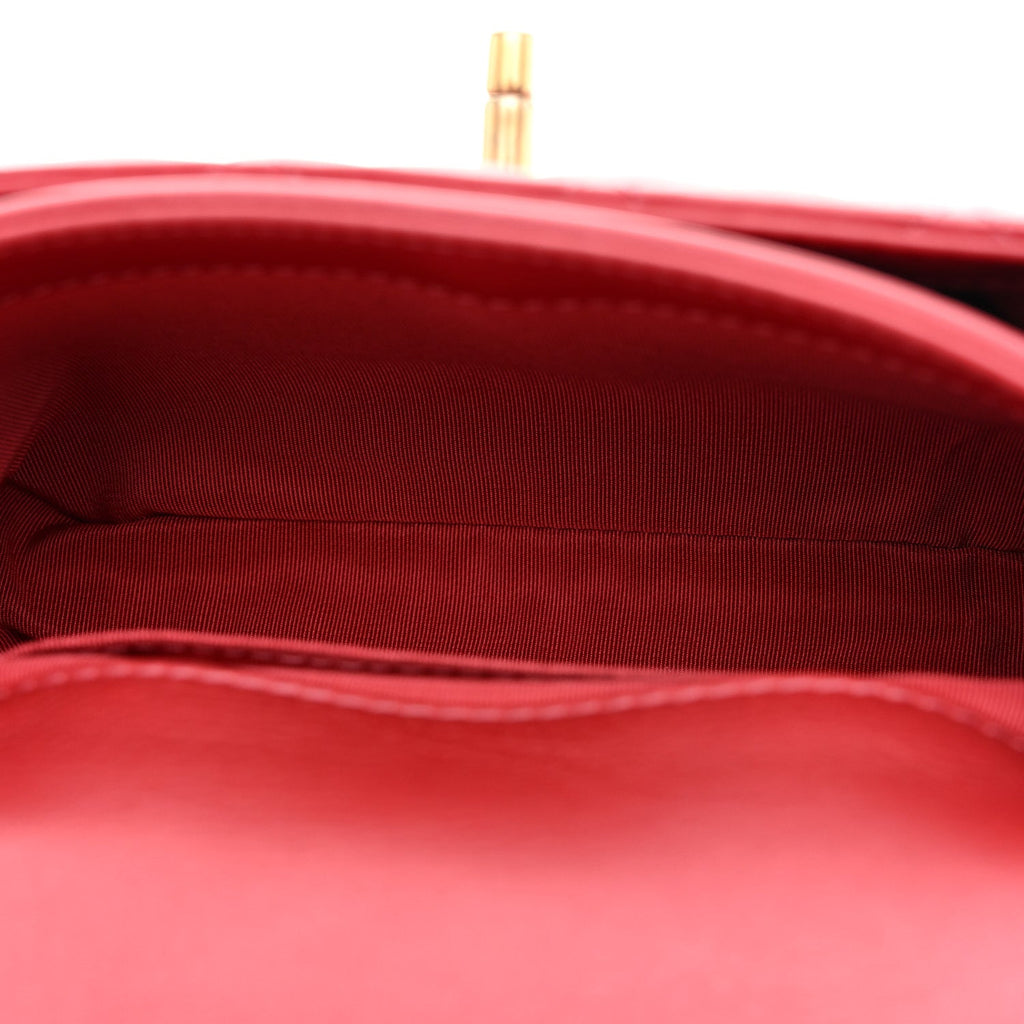 Metallic Calfskin Quilted Top Handle Flap Dark Pink
