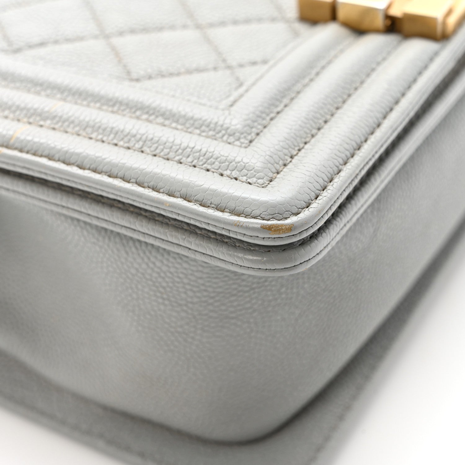 Caviar Quilted Small Boy Flap Light Grey