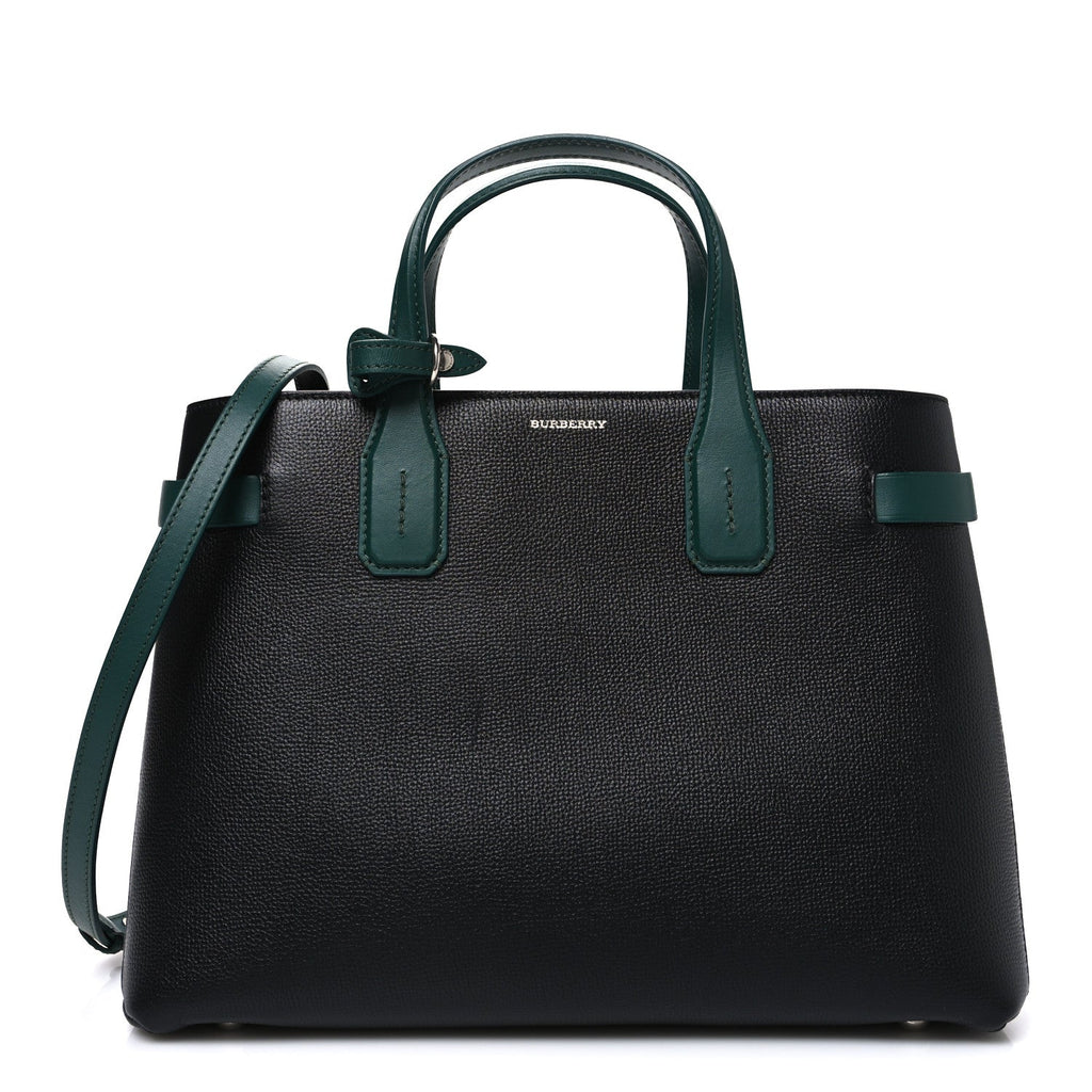 Derby Calfskin House Check Medium Banner Tote Black Sea Green