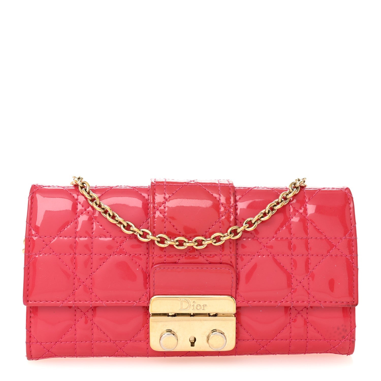 Patent Cannage Miss Dior Chain Wallet Fuchsia