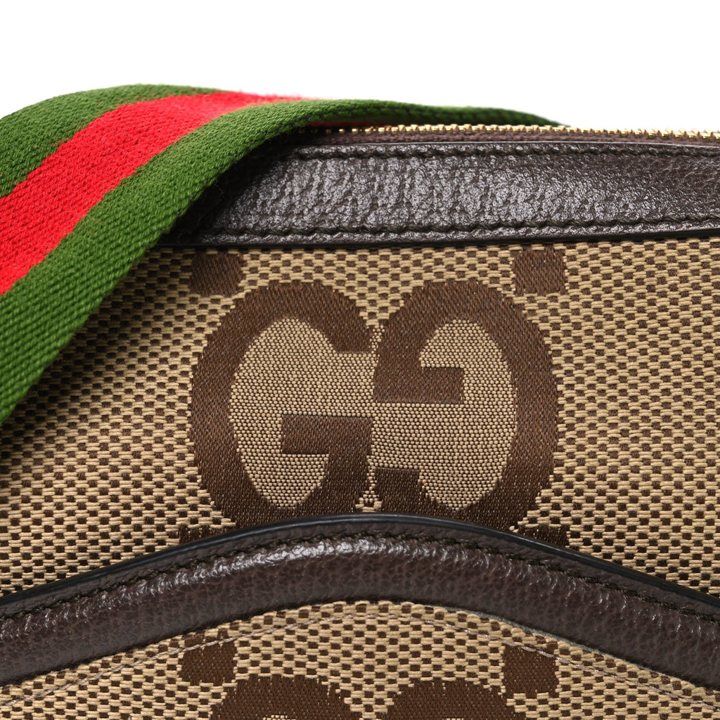 Monogram Jumbo GG Textured Dollar Calfskin Web Messenger Shoulder Bag Camel Ebony New Acero