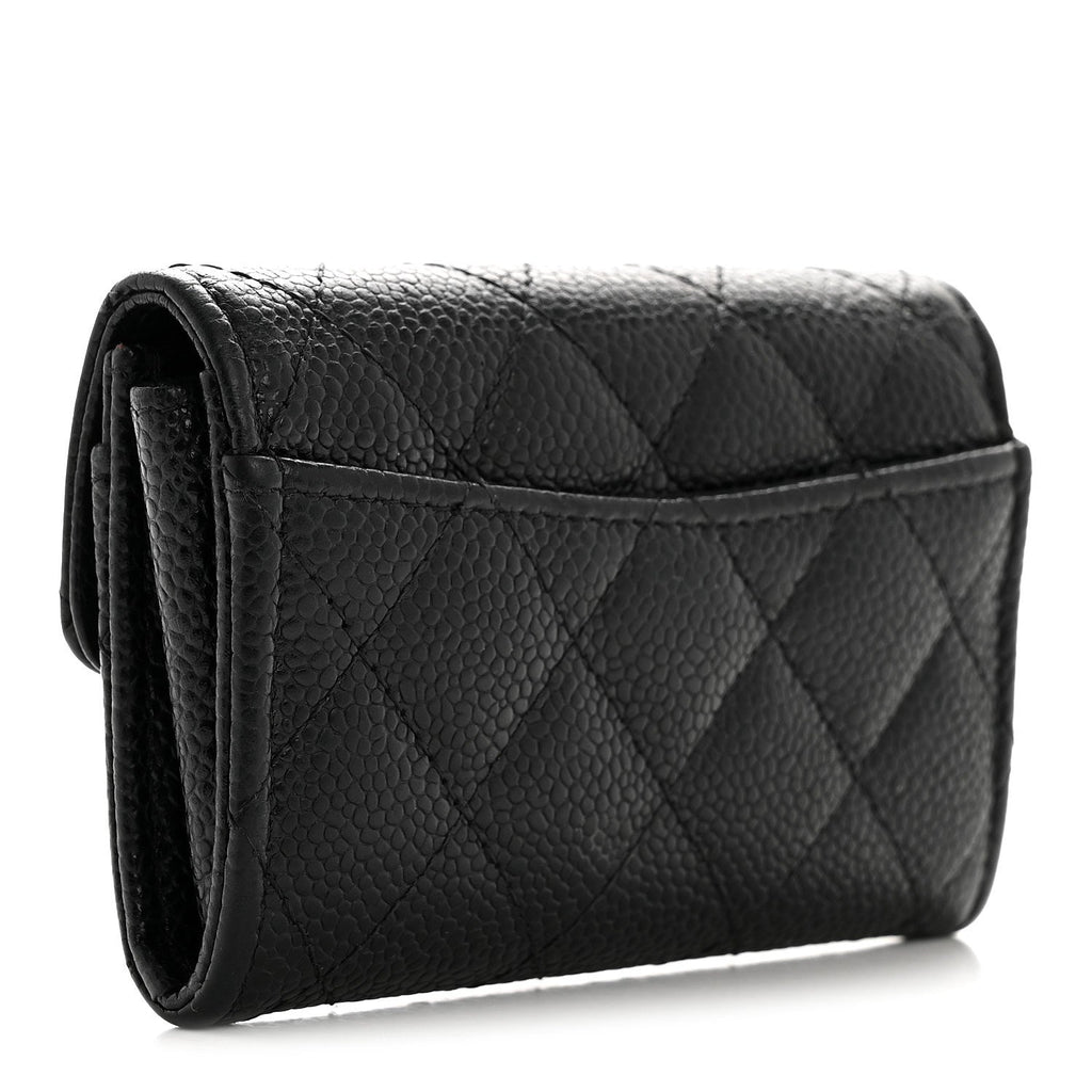 Caviar Quilted Flap  Holder Wallet Black