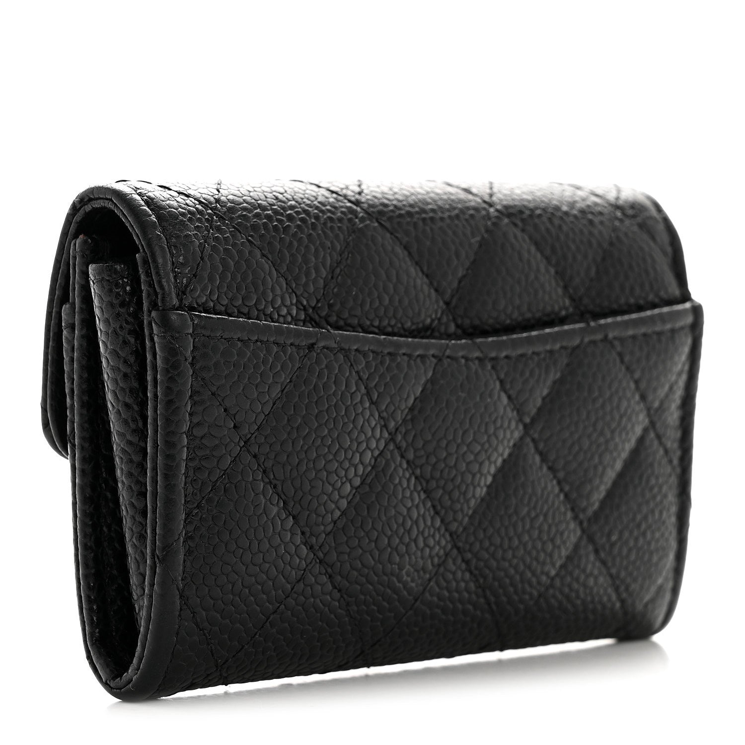 Caviar Quilted Flap  Holder Wallet Black