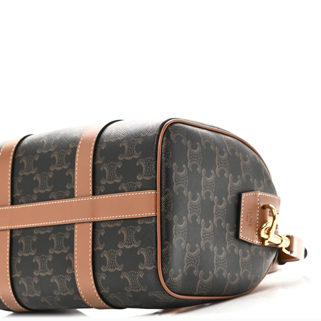 Triomphe Canvas Calfskin Medium Boston Bag Tan