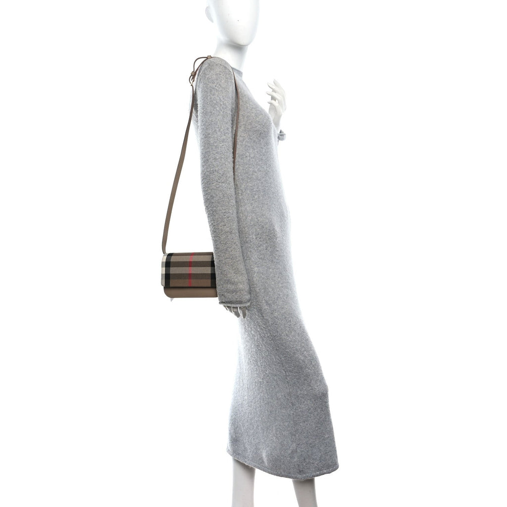 Grained Calfskin House Check Small Madison Shoulder Bag Chestnut Beige