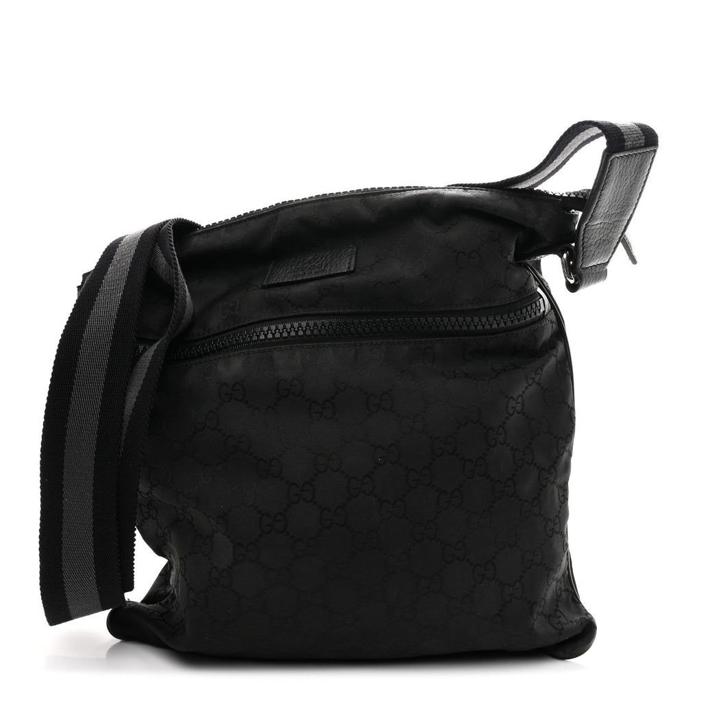 Nylon Monogram Medium Flat Messenger Bag Black