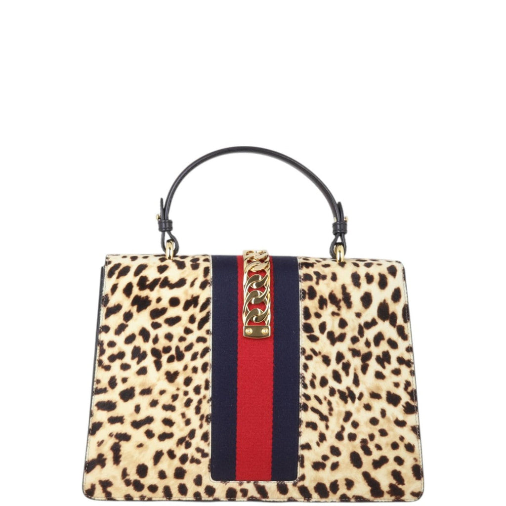 Gucci Sylvie Top Handle Medium Bag Leopard Calf Hair