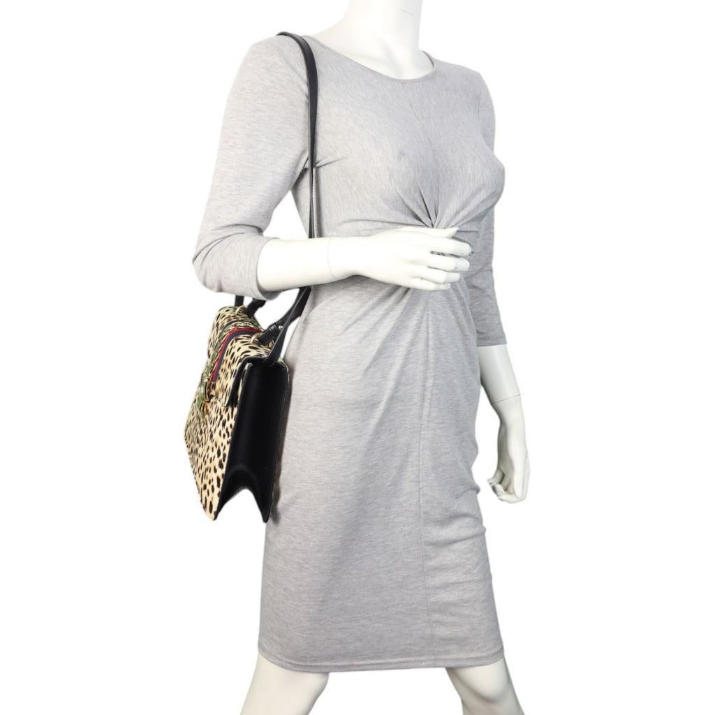 Gucci Sylvie Top Handle Medium Bag Leopard Calf Hair