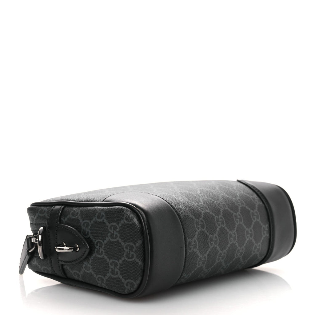 GG Supreme Monogram Textured Calfskin Emblem Small Crossbody Black