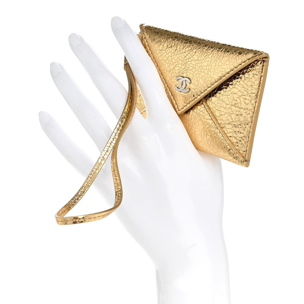Metallic Lambskin  Holder Bag Charm Gold