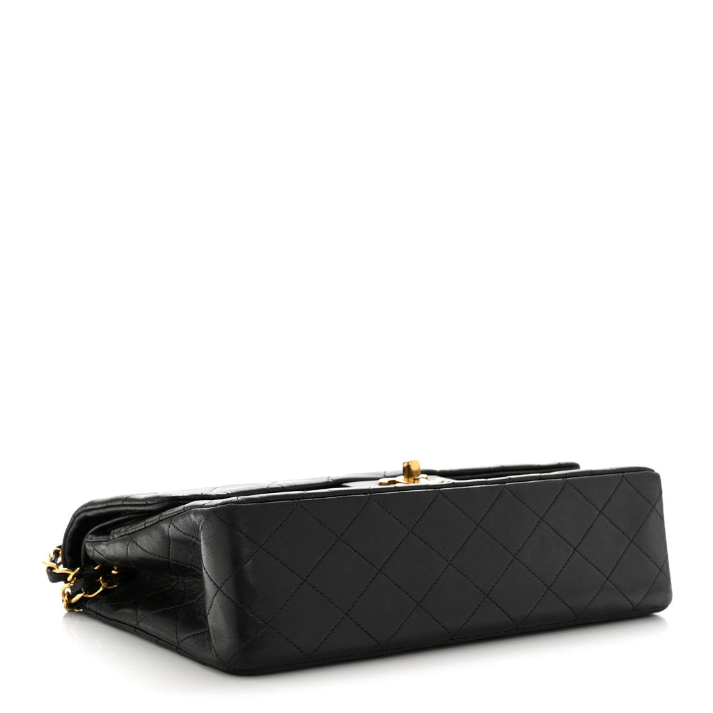Lambskin Quilted Medium Double Flap Black