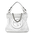 Sakai Be Green Calfskin Diagonal Stitched Small Blondie Tote Silver
